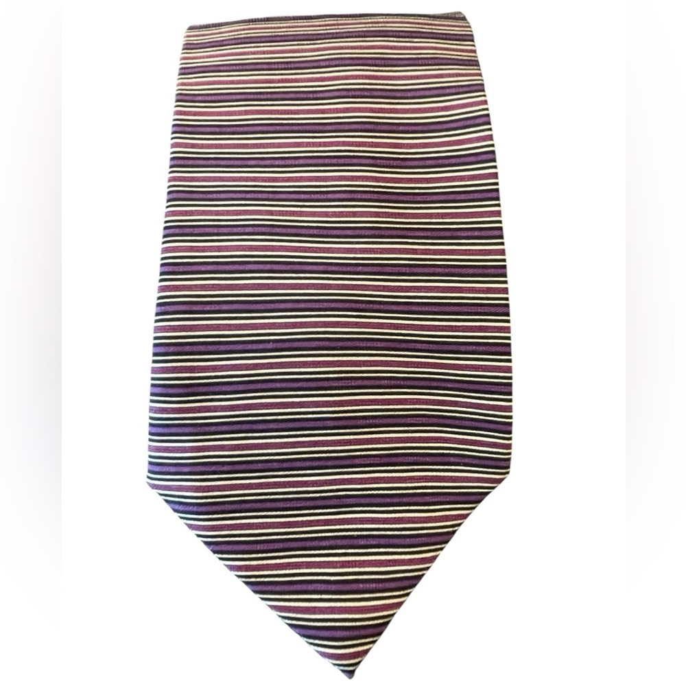 💜🩷JOHN HENRY Striped Black, Purple, Pink and Tan Men’s Tie. Pure Silk.